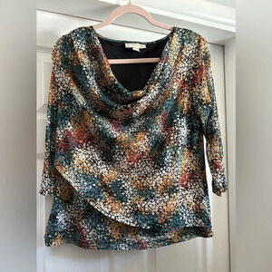 Emaline Petite 3/4 Sleeve Blouse with Scoop Neck